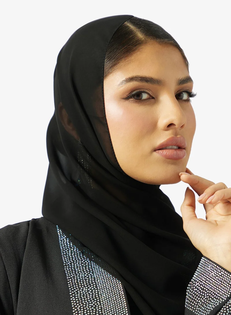 hayas closet  Black Embellished Abaya With Sheila for Women | Best Price UAE